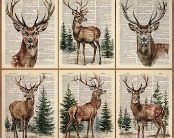 Deer Print set of 6 Deer Prints Deer Poster Deer Wall Ar Dear Gift Deer Painting Deer Antlers Wall Decor Stag Wall Decor Antler Print 823