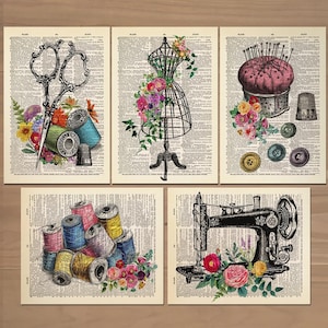 Sewing Print Set of 5 Sewing Poster Vintage Sewing Machine Poster Craft Room Art Craft Room Decor Sewing Wall Art Sewing Room Decor 779