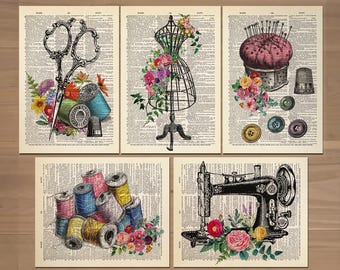 Sewing Print Set of 5 Sewing Poster Vintage Sewing Machine Poster Craft Room Art Craft Room Decor Sewing Wall Art Sewing Room Decor 779