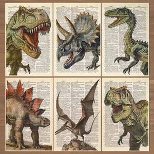 Lot de 6 impressions à imprimé dinosaure, affiche de dinosaure, décoration de dinosaure, art mural de dinosaure, impressions de dinosaure pour chambre d&#39;enfant, décoration de chambre d&#39;enfants, art mural t-rex, 743