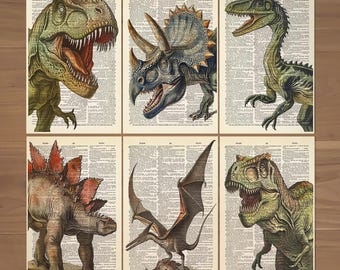 Dinosaur Print Set of 6 Prints Dinosaur Poster Dinosaur Decor Dinosaur Wall Art Dinosaur Nursery Prints Kids Room Decor T-Rex Wall Art 743
