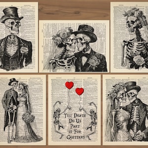 Schädel Dekor Skelett Paar Print 6er Set Schädel Hochzeitsdeko Poster Skelett Hochzeitsgeschenk Paare Geschenkidee Till Death Do Us Part 844