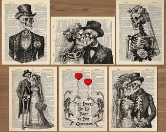 Skull Decor Skeleton Couple Print Set of 6 Skull Wedding Decor Poster Skeleton Wedding Present Couples Gift Idea Till Death Do Us Part 844