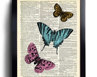 Butterflies Butterfly Art Print Vintage Book Print Upcycled Vintage Dictionary Page Collage Repurposed Book Upcycled Dictionary 032