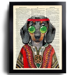 Dachshund Dog Print Cool Dog Art Funny Hippie Dachshund Dog Wall Decor Art Cool Dog Artwork Gift for Dad Gift for Wife Anniversary Gift 611