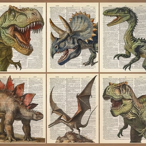 Dinosaur Print Set of 6 Prints Dinosaur Poster Dinosaur Decor Dinosaur Wall Art Dinosaur Nursery Prints Kids Room Decor T-Rex Wall Art 743