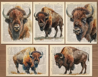 Buffalo Print set of 5 Buffalo Poster Buffalo Painting Art Print American Buffalo Gifts American Bison Painting Farmhouse Wall Decor 0746