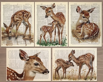 Deer Print set of 5 Deer Poster Fawn Painting Art Print Forest Deer Gifts Fawn Deer Painting Baby Deer Wall Decor 749