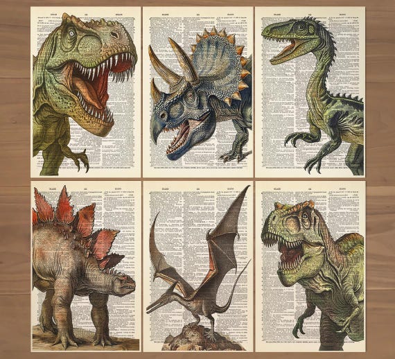 Dinosaur Print Set of 6 Prints Dinosaur Poster Dinosaur Decor Dinosaur Wall Art Dinosaur Nursery Prints Kids Room Decor T-Rex Wall Art 0743