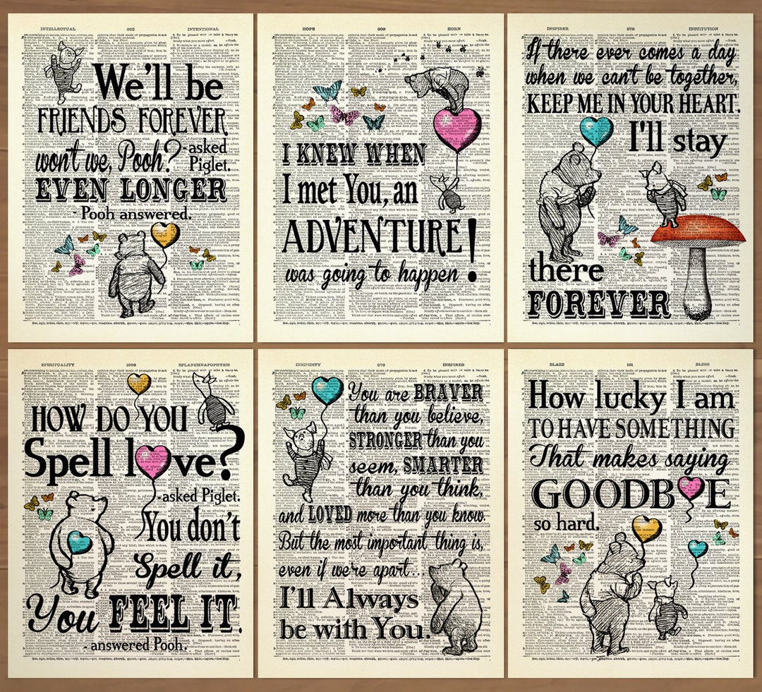 Winnie the Pooh Zitate Print Set von 6 Winnie the Pooh Wand Kunst