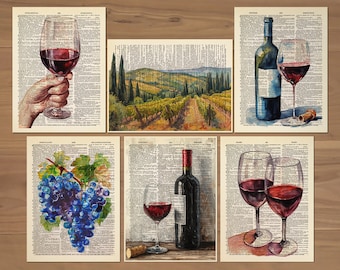 Wijn print set van 6 wijn poster wijn muur kunst keuken decor wijnbar galerij retro wijnfles poster bar kar muur kunst wijn decor 835