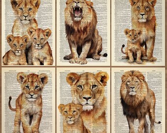 Lot de 6 affiches de lion avec impression de lion, peinture de lion, impression d'art de lion, art mural de lion, décoration de chambre d'enfant, décoration de chambre d'enfants, cadeaux de lion