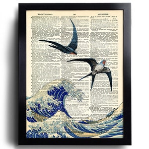 Swallows Sea Art Print, Swallow  Bedroom Wall Decor, Decorative Art, Bird Wall Hanging,Swallow Artwork,Dorm Room Decor, Ocean Art Print 423