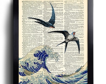 Swallows Sea Art Print, Swallow  Bedroom Wall Decor, Decorative Art, Bird Wall Hanging,Swallow Artwork,Dorm Room Decor, Ocean Art Print 423