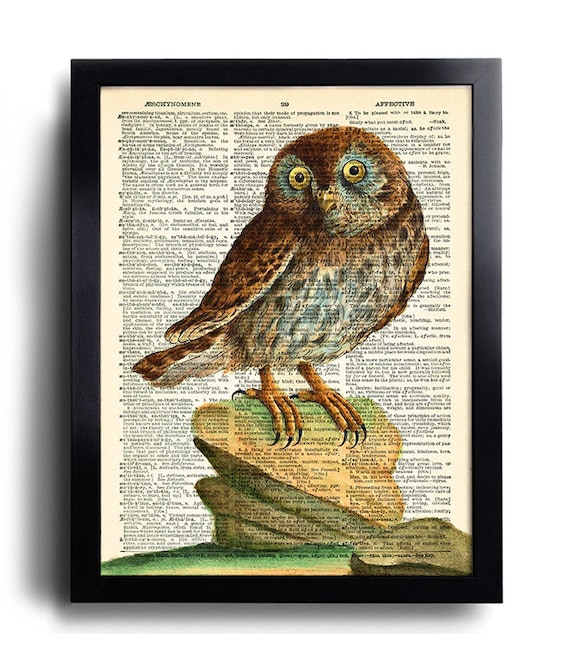 Anniversary gift vintage dictionary art Owl in orange glasses Owl dictionary print Kids bedroom poster Owl Artwork Animal Wall Decor