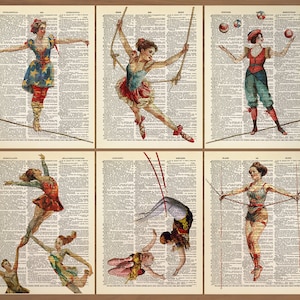 Vintage Circus Print Set of 6 Circus Acrobats Poster Acrobat Women Wall Art Aerialist Trapeze Acrobat Wall Art Tightrope Girl Art Print 739