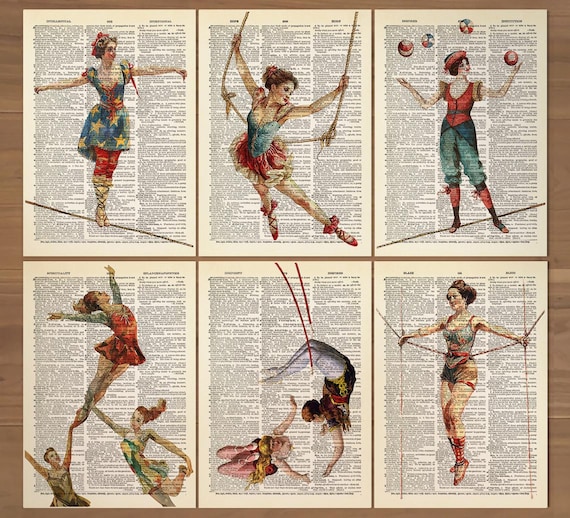 Vintage Circus Print Set of 6 Circus Acrobats Poster Acrobat Women