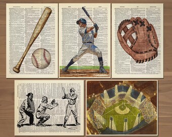 Baseball Print set of 5 Baseball Poster Vintage Baseball Wall Decor Baseball Wall Art Vintage Baseball gifts for boys Baseball Fan Gift 0793