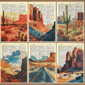 Juego de 6 láminas del desierto de Arizona Lámina del desierto occidental Póster de paisaje del desierto de Arizona Arte vintage del salvaje oeste Arte de pared del desierto Decoración de cactus 730 imagen 1