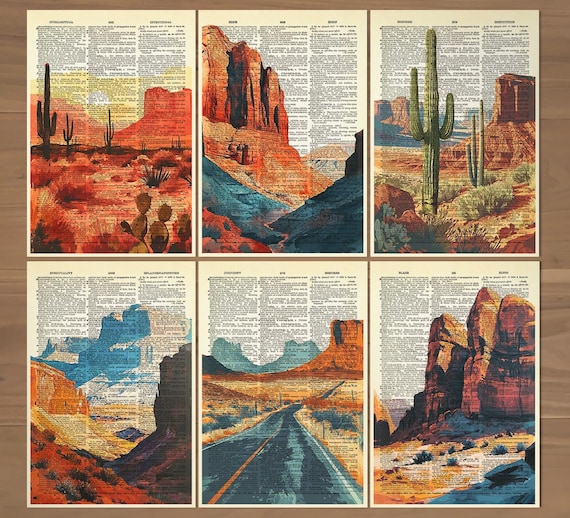 Arizona Desert Print Set of 6 Western Desert Print Arizona Desert Landscape Poster Vintage Wild West Art Desert Wall Art Cactus Decor 730
