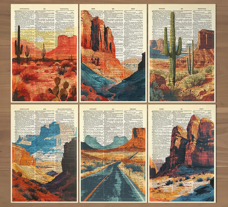Juego de 6 láminas del desierto de Arizona Lámina del desierto occidental Póster de paisaje del desierto de Arizona Arte vintage del salvaje oeste Arte de pared del desierto Decoración de cactus 730 imagen 1