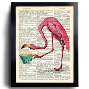 Flamingo Tea Print Funny Flamingo Poster Art Tea Time Wall Decor Flamingo Artwork Funny Tea Gifts for Girlfriend Flamingo Wall Decal 719