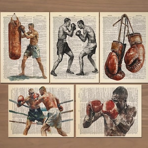 Set di 5 stampe di boxe, poster di boxe, decorazioni murali vintage di boxe, arte murale di boxe, poster di pugili da uomo, regali di boxe per uomini, pittura di boxe 778