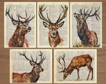 Deer Print set of 6 Deer Prints Deer Poster Deer Wall Ar Dear Gift Deer Painting Deer Antlers Wall Decor Stag Wall Decor Antler Print 874