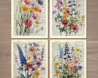 Wildflower Prints set of 4 Wildflowers Wall Art Flower Poster Wild flower Print Watercolor Flower Gallery Wall Set Vintage Floral Poster 828