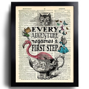 Alice im Wunderland Wall Art Every Adventure brauchst einen ersten Schritt Alice Zitate Buch Seite Druck, einzigartiges Geschenk für ihre Alice POSTER art 565