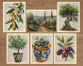 Olive Print set of 6 Olive Wall Art Olive Poster Green Olive Painting Cute Olive Wall Art Olive Tree Kitchen Wall Art Vintage Olive Art 843