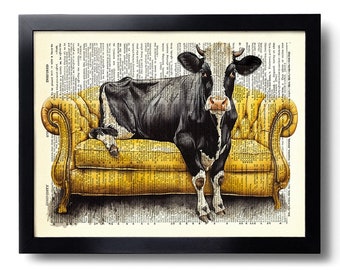Ypxzzj Stampa Su Tela Mucca Delle Highland Con Corona Di Margherite - 50x50 Cm - Quadro Rustico Per Soggiorno E Camera Da Letto