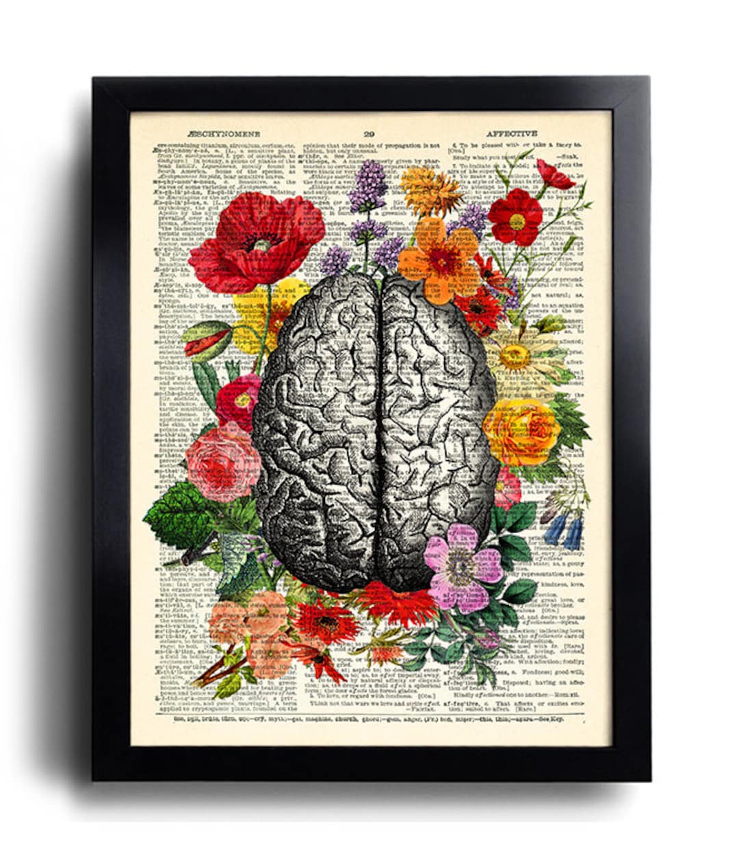 Brain Print Flowers Dictionary Art Print Anatomical Brain Human Anatomy ...