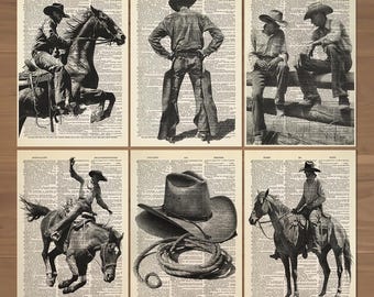 Cowboy Print Set of 6 Cowboy Poster Cowboy Wall Art Cowboy Art Print Gift Set of Cowboy Posters Vintage Cowboy Print Western Wall Decor 725
