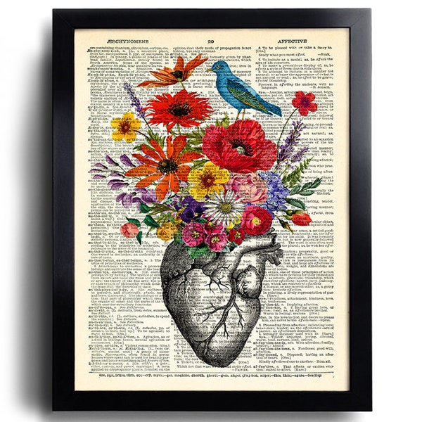 Anatomical Heart Flowers Anatomical heart print Heart Anatomy Print Medical Student Gift Heart Poster Medical Wall Art Doctor Gift Idea 660