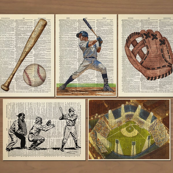 Baseball Druck 5er Set Baseball Poster Vintage Baseball Wand-Dekor Baseball-Wand-Kunst Vintage Baseball Geschenke für Jungen Baseball-Fan Geschenk 793