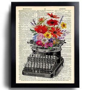 Typewriter Print Vintage Typewriter Poster Typewriter Flower Wall Decor Typewriter Wall Art Typewriter illustration Type Writing Machine 705