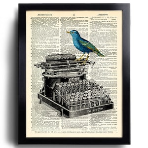 Bird Typewriter Art Print Vintage Book Print Recycled Vintage Dictionary Page Collage Repurposed Book Upcycled Dictionary 026