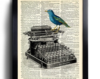 Bird Typewriter Art Print Vintage Book Print Recycled Vintage Dictionary Page Collage Repurposed Book Upcycled Dictionary 026