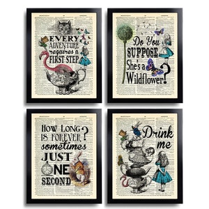 Alice in Wonderland Print ALICE Print Set of 4 Alice Quotes Wall Art Prints Alice decorations Gift Set Alice Wall Decor Best Friend Gift 580