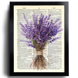 May include: A bouquet of purple lavender flowers tied with twine, printed on a vintage dictionary page. The page features the word "Blaze" at the top.
