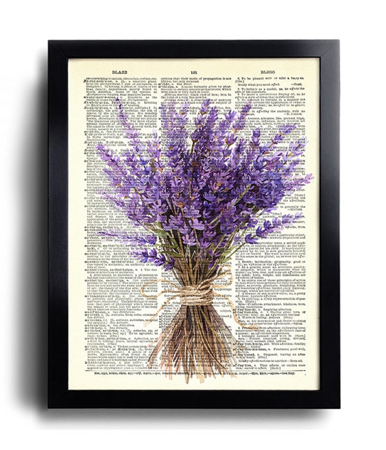 May include: A bouquet of purple lavender flowers tied with twine, printed on a vintage dictionary page. The page features the word "Blaze" at the top.