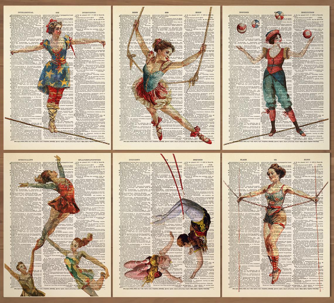 Vintage Circus Print Set of 6 Circus Acrobats Poster Acrobat Women