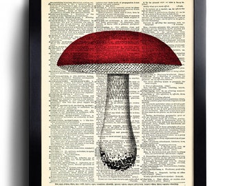 Mushroom Art Print Vintage Book Print Upcycled Vintage Dictionary Page Collage Repurposed Book Upcycled Dictionary 313