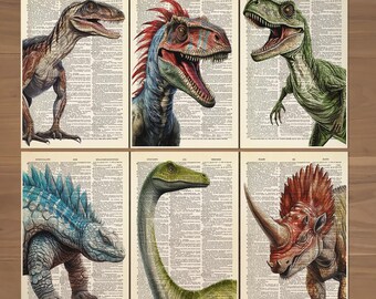Dinosaur Print Set of 6 Prints Dinosaur Poster Dinosaur Decor Dinosaur Wall Art Dinosaur Nursery Prints Kids Room Decor T-Rex Wall Art 0798