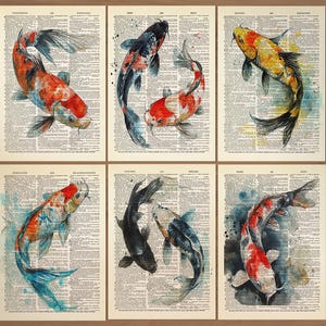 Koi Fish Print Koi Fish Art Print Set of 6 Prints Koi Wall Art Japanese Print, Koi Fish Wall Decor Koi Fish Painting Koi Fish Poster 732 image 1