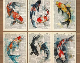 Koi Fish Print Koi Fish Art Print Set of 6 Prints Koi Wall Art Japanese Print, Koi Fish Wall Decor Koi Fish Painting Koi Fish Poster 732