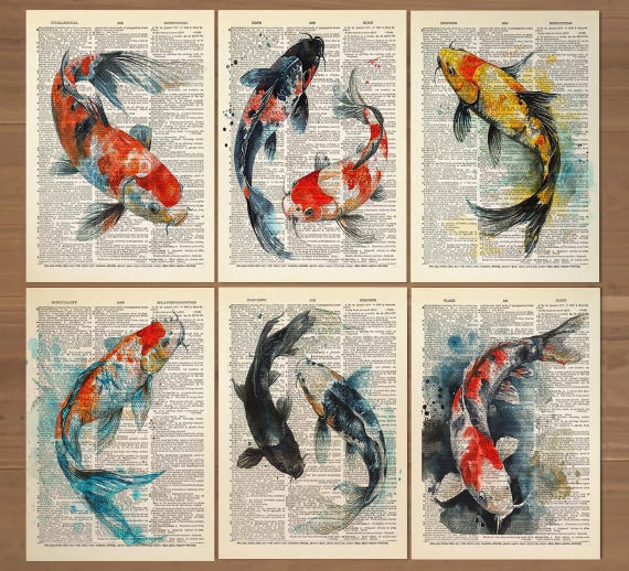 Koi Fish Print Koi Fish Art Print Set of 6 Prints Koi Wall Art Japanese Print, Koi Fish Wall Decor Koi Fish Painting Koi Fish Poster 732