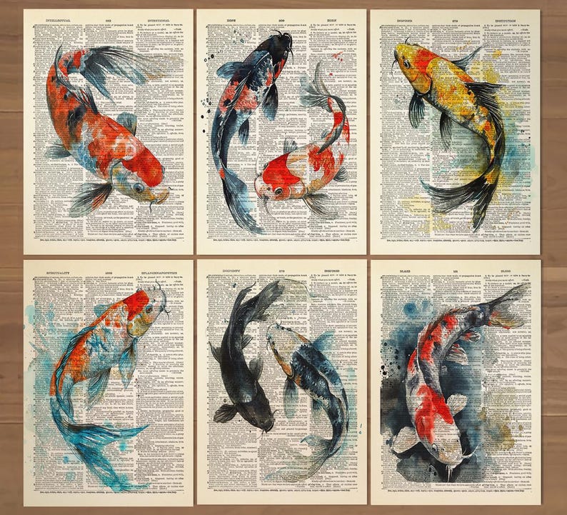 Koi Fish Print Koi Fish Art Print Set of 6 Prints Koi Wall Art Japanese Print, Koi Fish Wall Decor Koi Fish Painting Koi Fish Poster 732 image 1