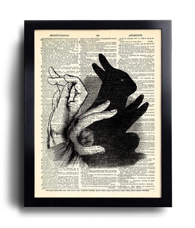 Hand Shadow Rabbit Art Print Dictionary Page, Decorative Artwork ...